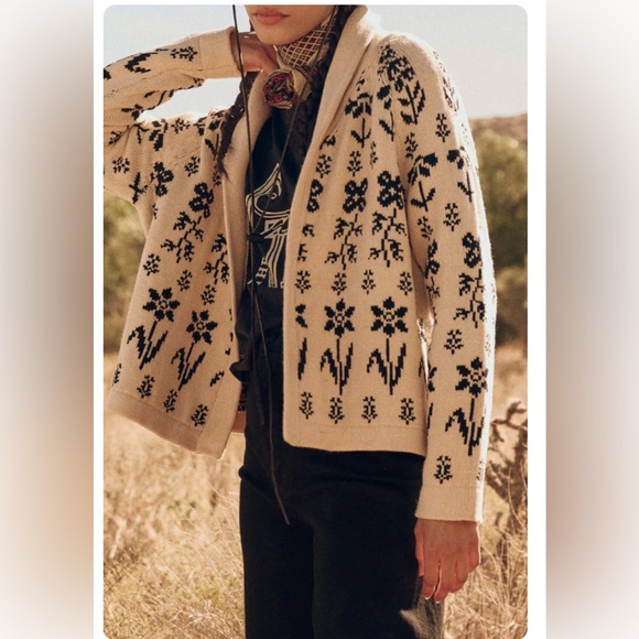 THE GREAT. The Garden Lodge Cotton Cream and Black Floral Cardigan - Picture 5 of 10